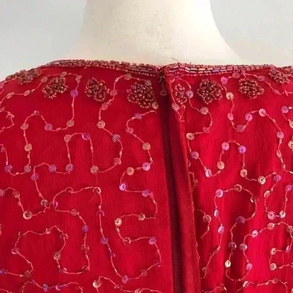 Vintage Laurence Kazar Beaded Silk Red Dress Sz M - Picture 6 of 8